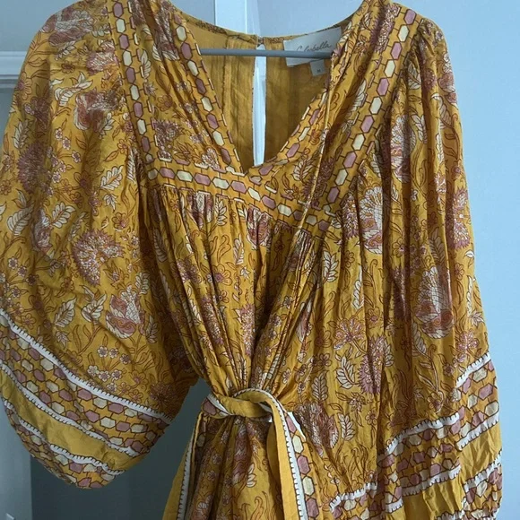 Cleobella Mustard Floral Long Sleeve Dress - Picture 3 of 4